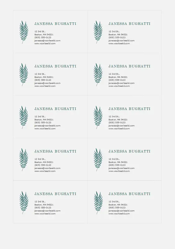 Botanische visitekaartjes (10 per pagina) organic simple