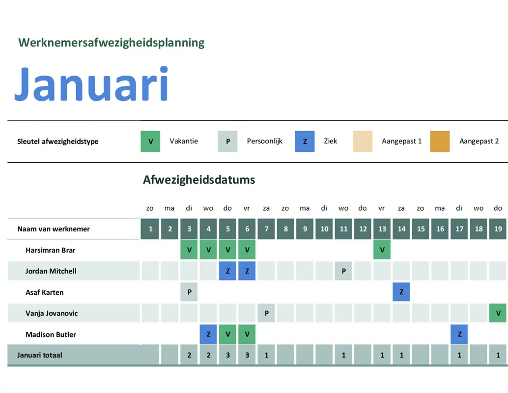 Werknemersafwezigheidsplanning modern simple