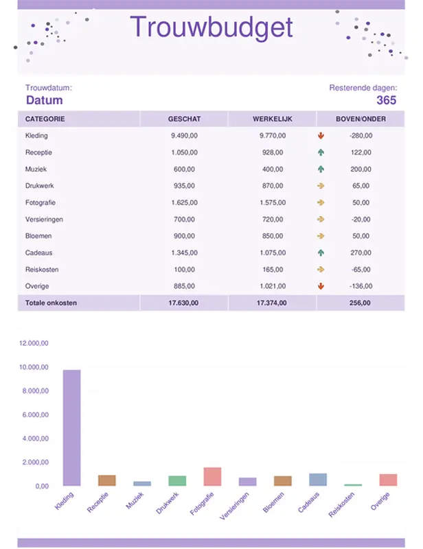 Kostenbudget voor bruiloft modern simple