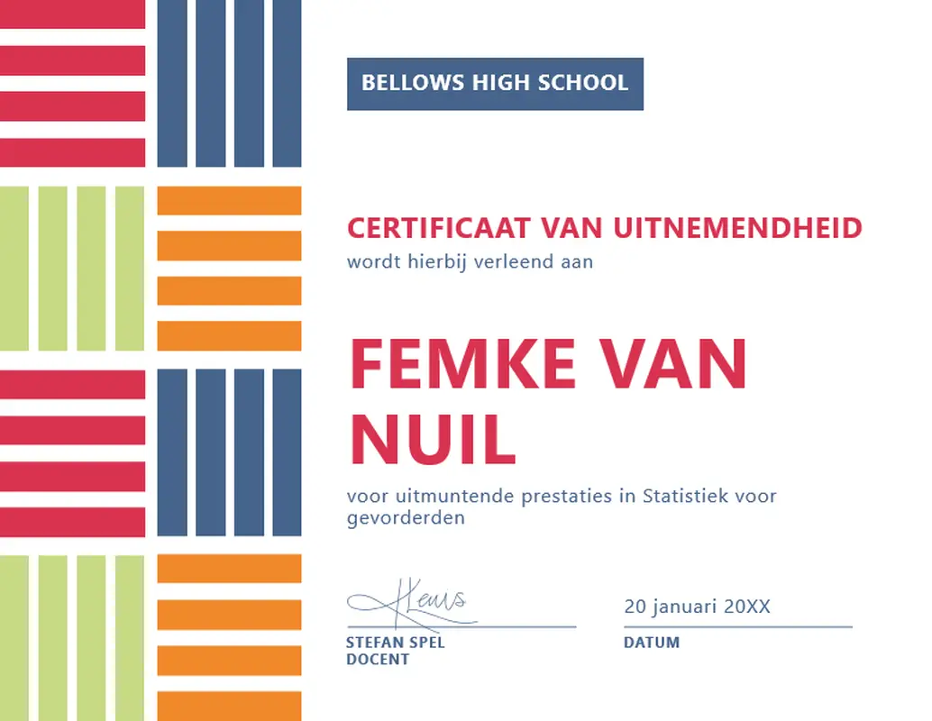 Certificaat van uitnemendheid met kleurblok voor leerling/student modern-color-block