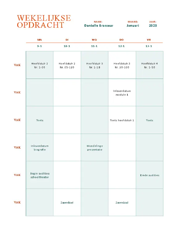 Eenvoudige tracker voor wekelijkse opdrachten modern simple