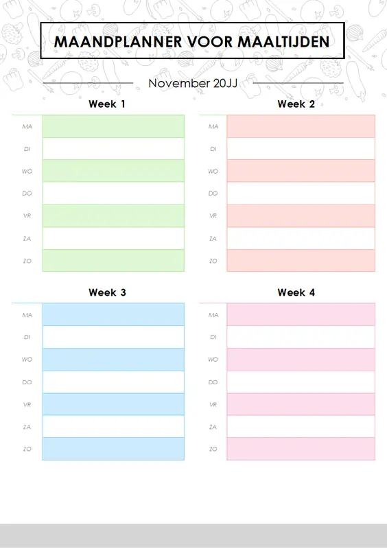 Planner voor maandmenu modern-simple
