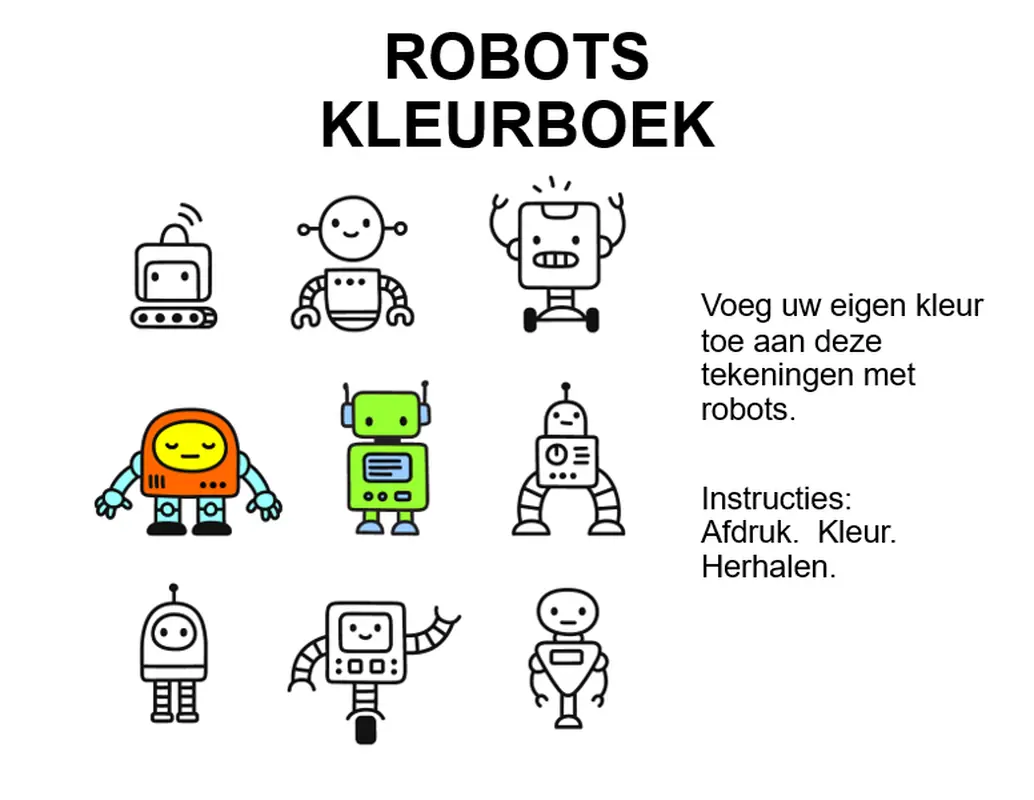 Robots kleurboek whimsical color block