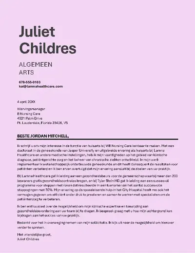 Eenvoudige begeleidende brief voor de zorg