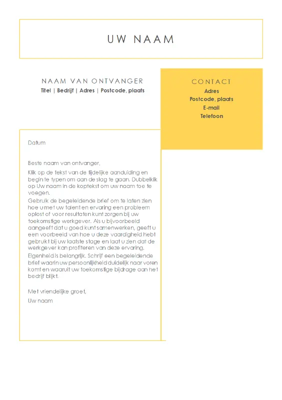 Strakke en zakelijke sollicitatiebrief, ontworpen door MOO yellow modern-simple