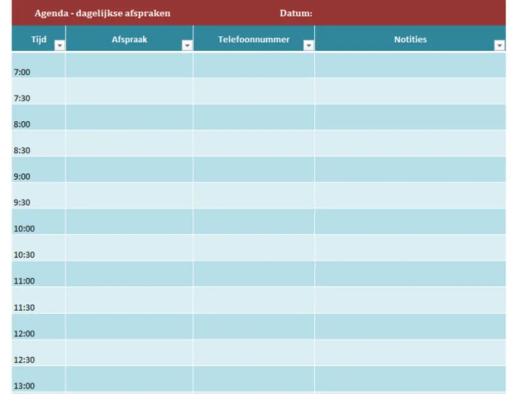 Agenda voor dagelijkse afspraken
