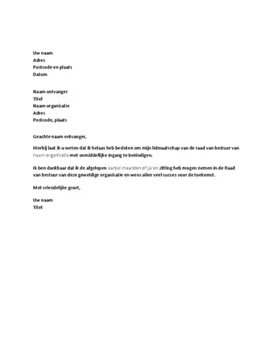 Ontslagaanvraag van de raad