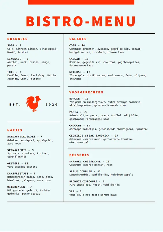 Bistromenu modern-simple