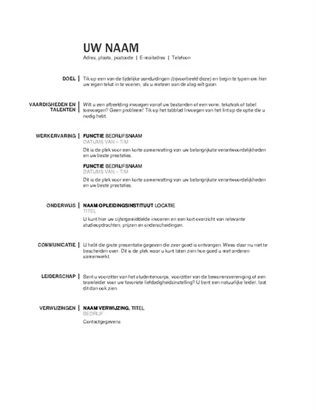 Basisversie curriculum vitae