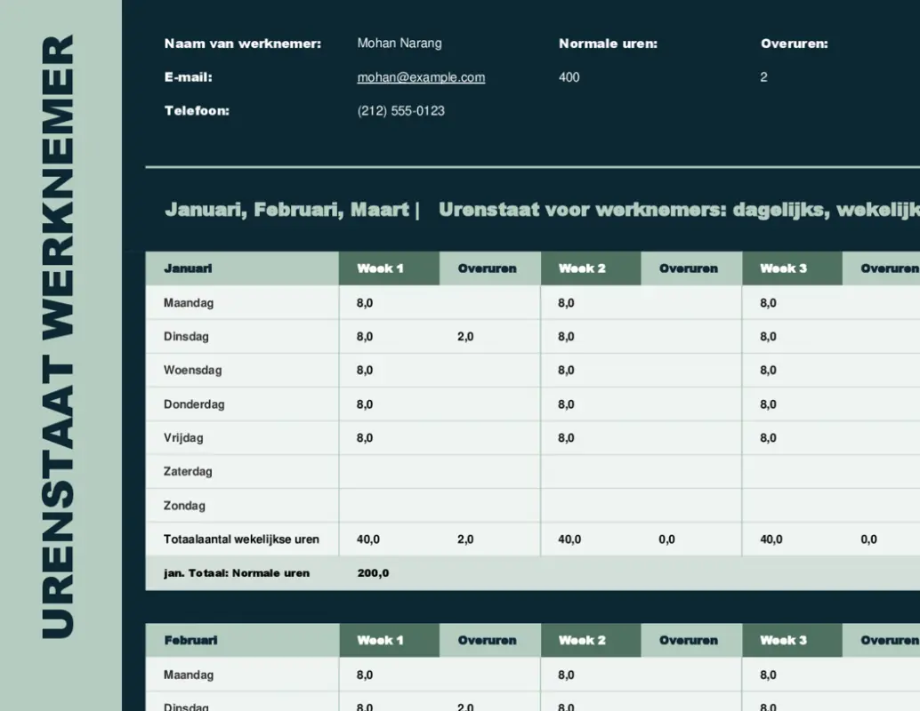 Werknemersurenstaat (wekelijks, maandelijks, jaarlijks) green modern simple