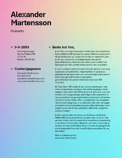 Begeleidende brief bij een sollicitatie in de zorg voor gebruik in een ATS