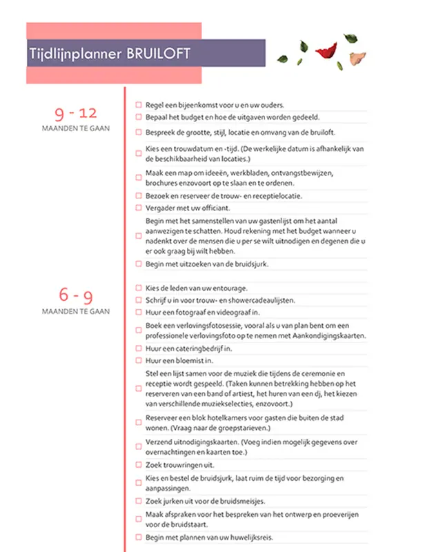 Tijdlijnplanner bruiloft modern simple