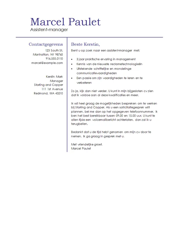 Eenvoudige begeleidende brief voor management