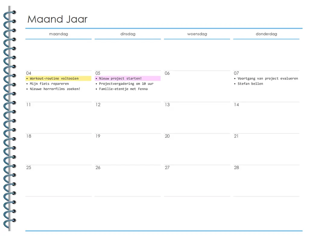 Persoonlijke maandplanner modern simple