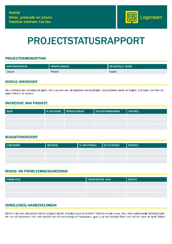 Projectstatusrapport (Tijdloos ontwerp) green modern simple