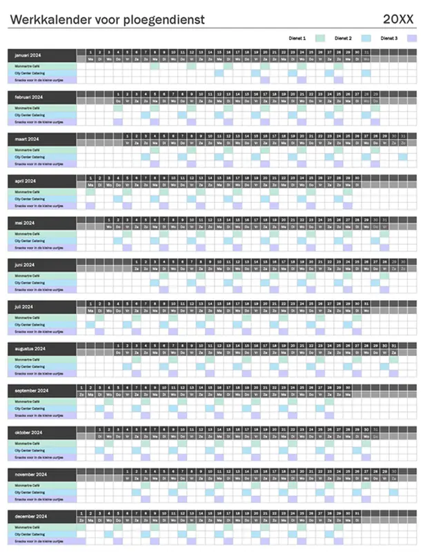 Werkkalender voor ploegendienst modern simple
