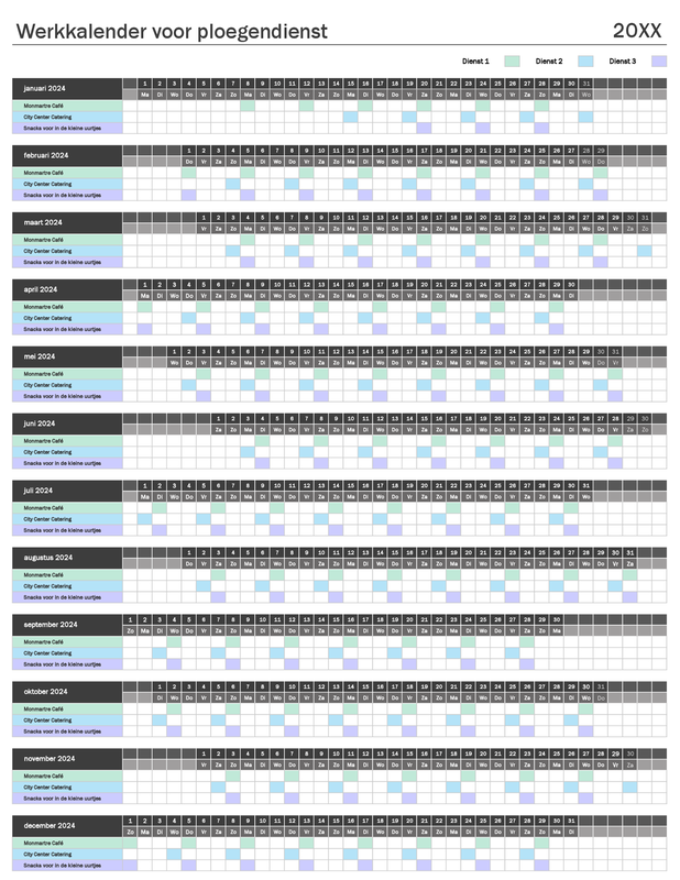 Werkkalender voor ploegendienst white modern simple