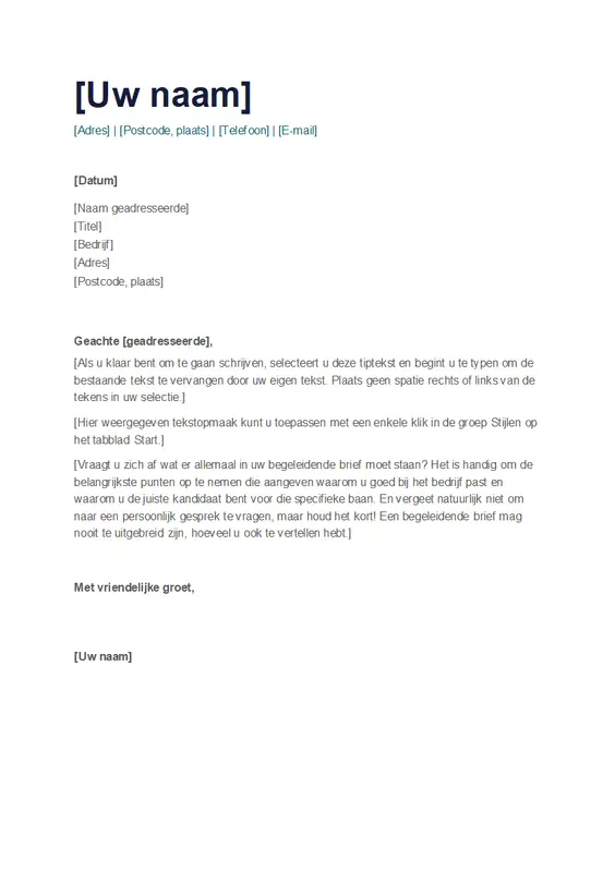 Eenvoudige begeleidende brief