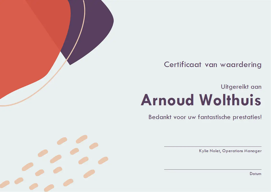 Certificaat van erkenning voor administratief medewerker organic-simple