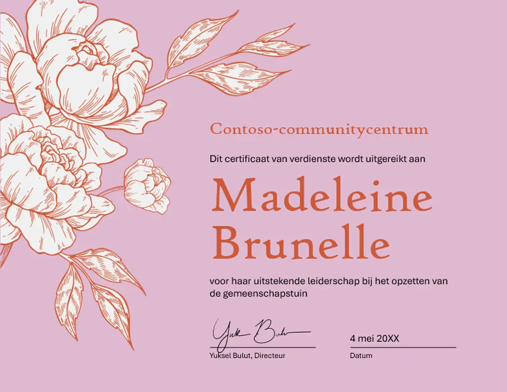 Certificaat van verdienste met bloemenopdruk vintage-botanical