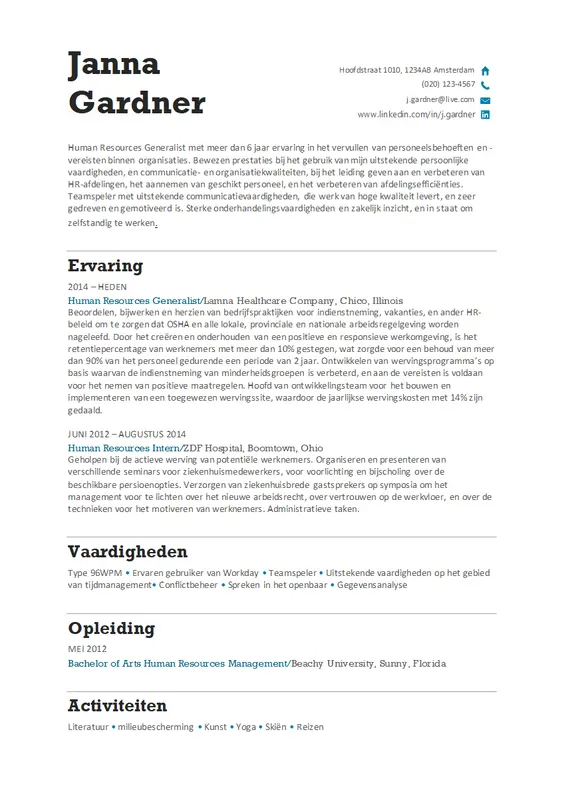 Curriculum vitae voor personeelszaken modern simple