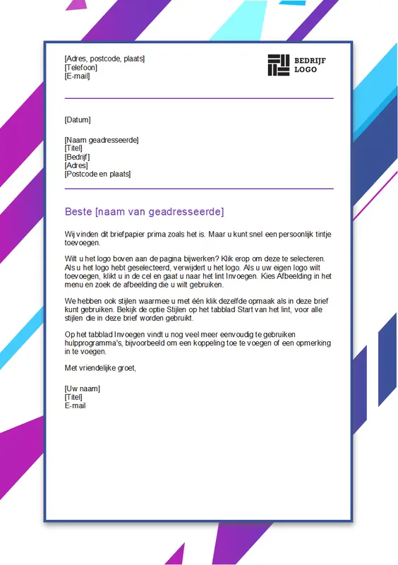 Briefhoofd met paarse afbeelding modern-geometric