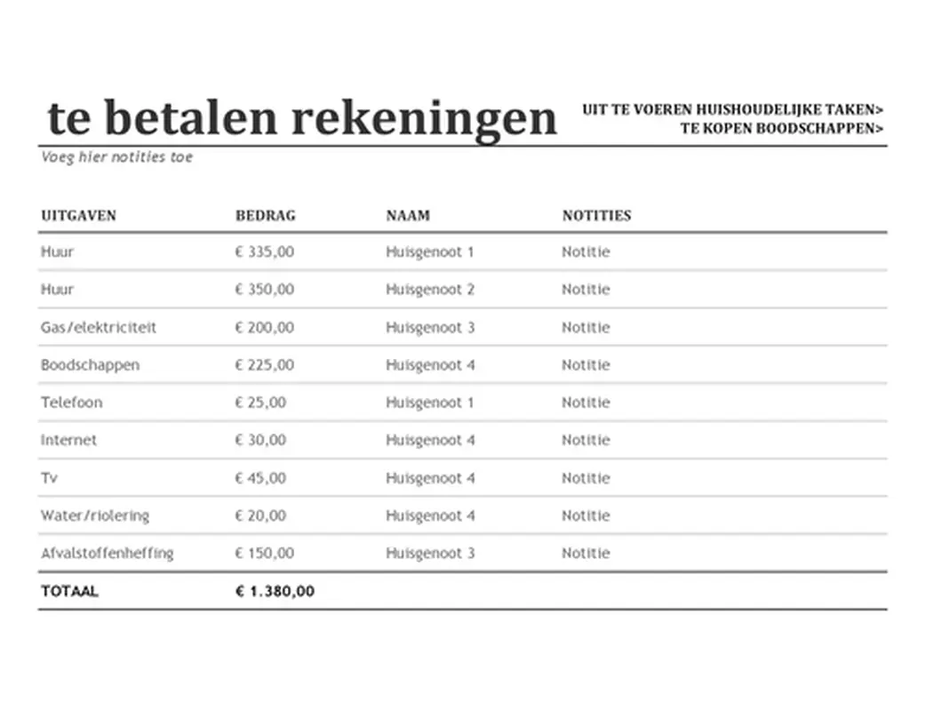 Planner voor huisgenoten modern simple