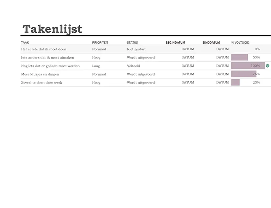 Takenlijst met voortgangsaanduiding modern simple