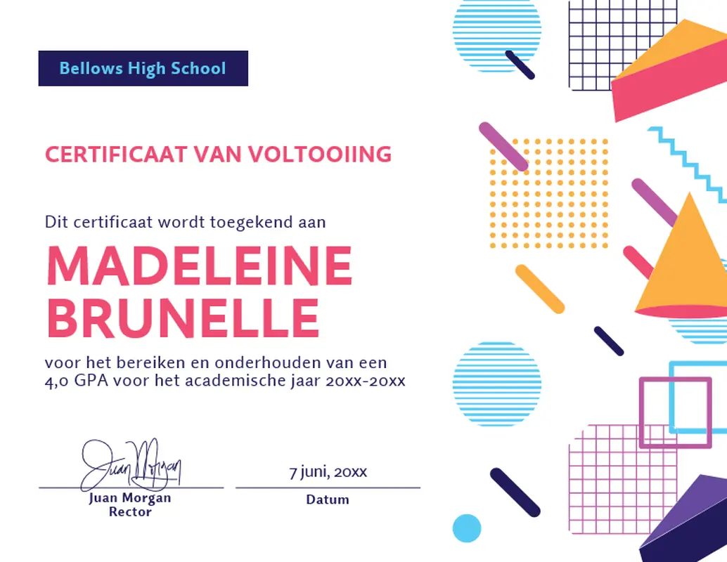 Schoolcertificaten modern geometric