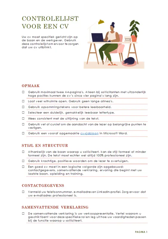 Controlelijst voor cv modern simple