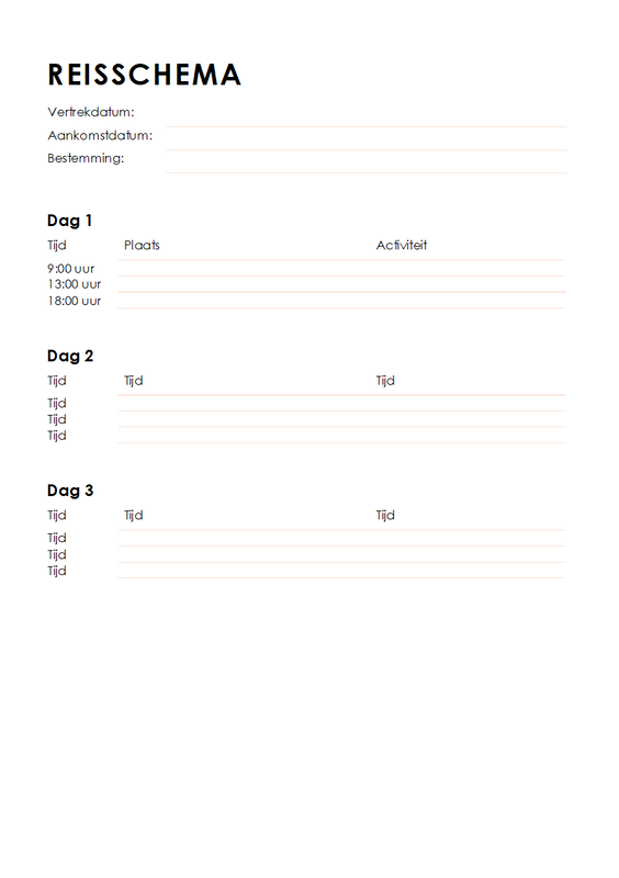 Minimaal reisschema null modern simple