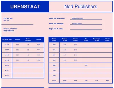Wekelijkse urenstaat modern simple