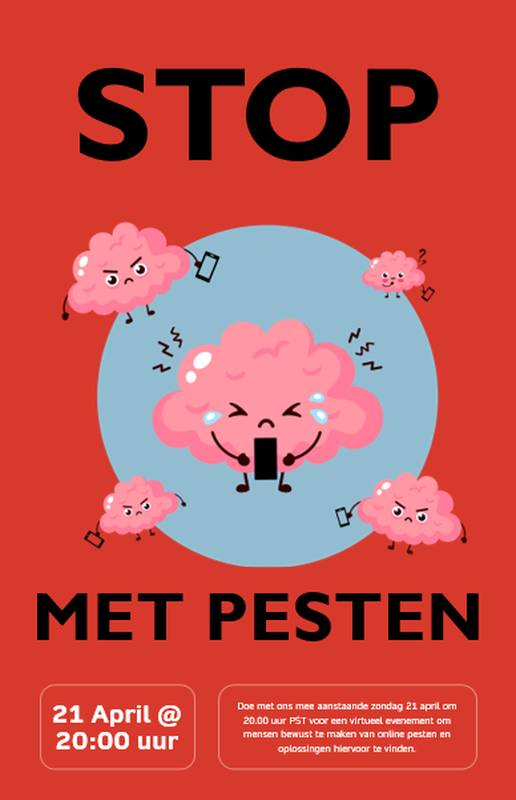 Bewustwordingsposter over stoppen met pesten red modern-bold