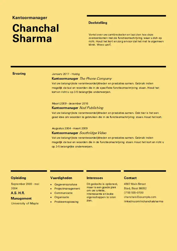 CV in Zwitserse stijl yellow modern simple