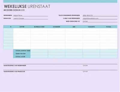 Wekelijkse urenstaat (8 1/2 x 11, staand) modern simple