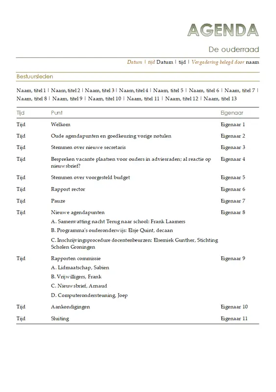 Agenda ouderraad modern simple