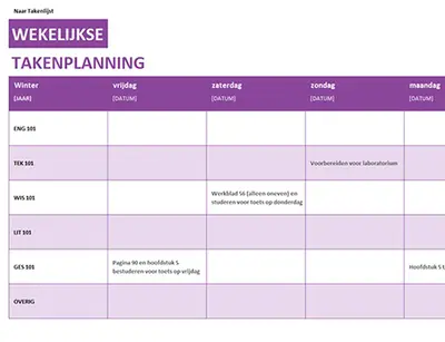 Wekelijkse takenlijst