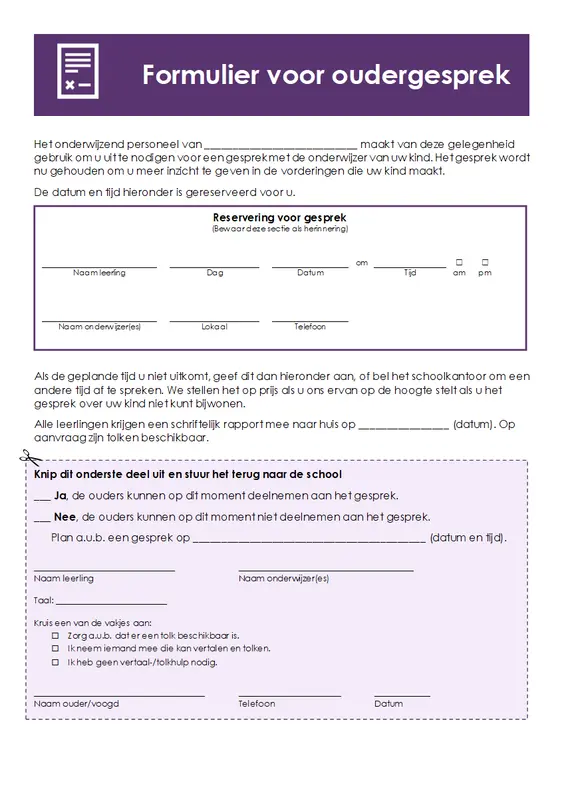 Formulier voor oudergesprek modern simple