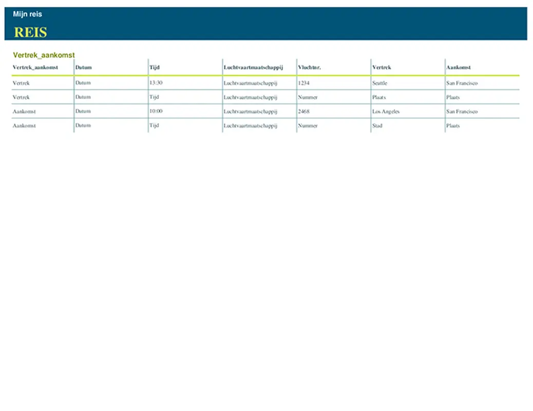 Reisplanner (werkblad) modern simple