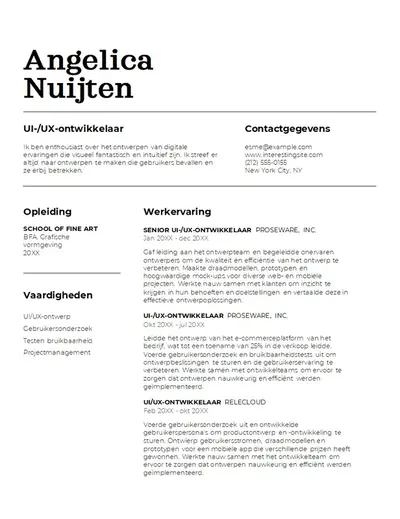Eenvoudig cv voor UI/UX-designer