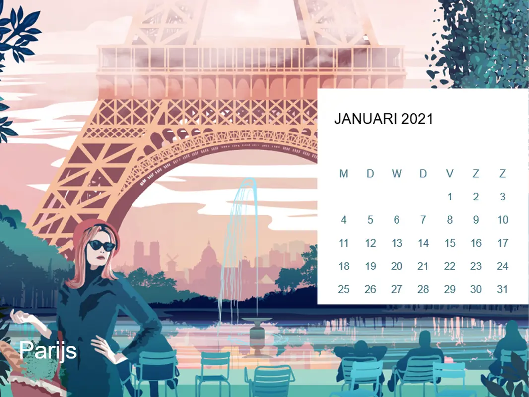 Maandkalender met stadsbeelden modern-simple