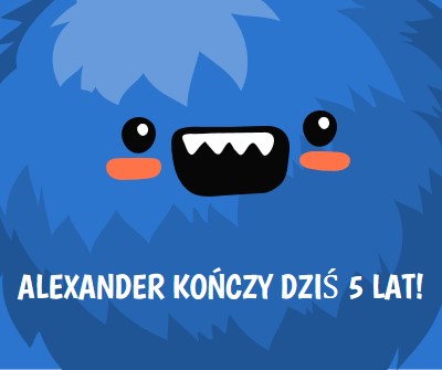 Mały potwór kończy pięć lat blue whimsical-color-block