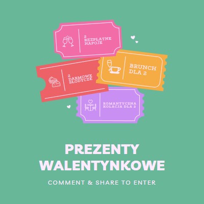 Prezent walentynkowy green bright,playful,tickets,retro,shape,overlapping