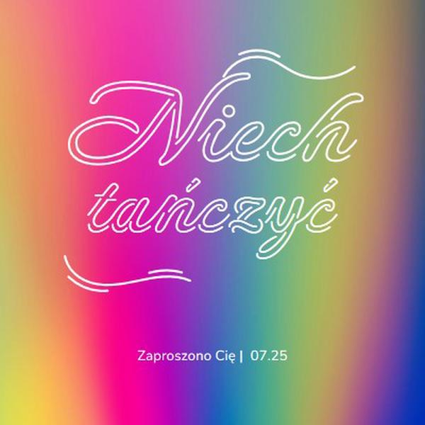 Zatańczmy, zaproszono Cię pink bold,bright,typographic