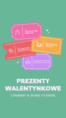 Prezent walentynkowy green bright,playful,tickets,retro,shape,overlapping