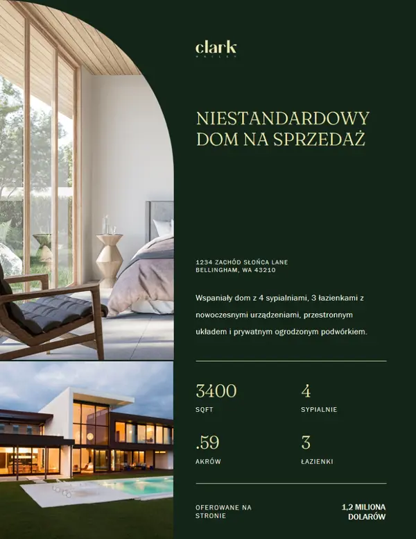 Elegancka nowoczesna ulotka na temat nieruchomości green modern,elegant,sophisticated,rounded,classic,photographic