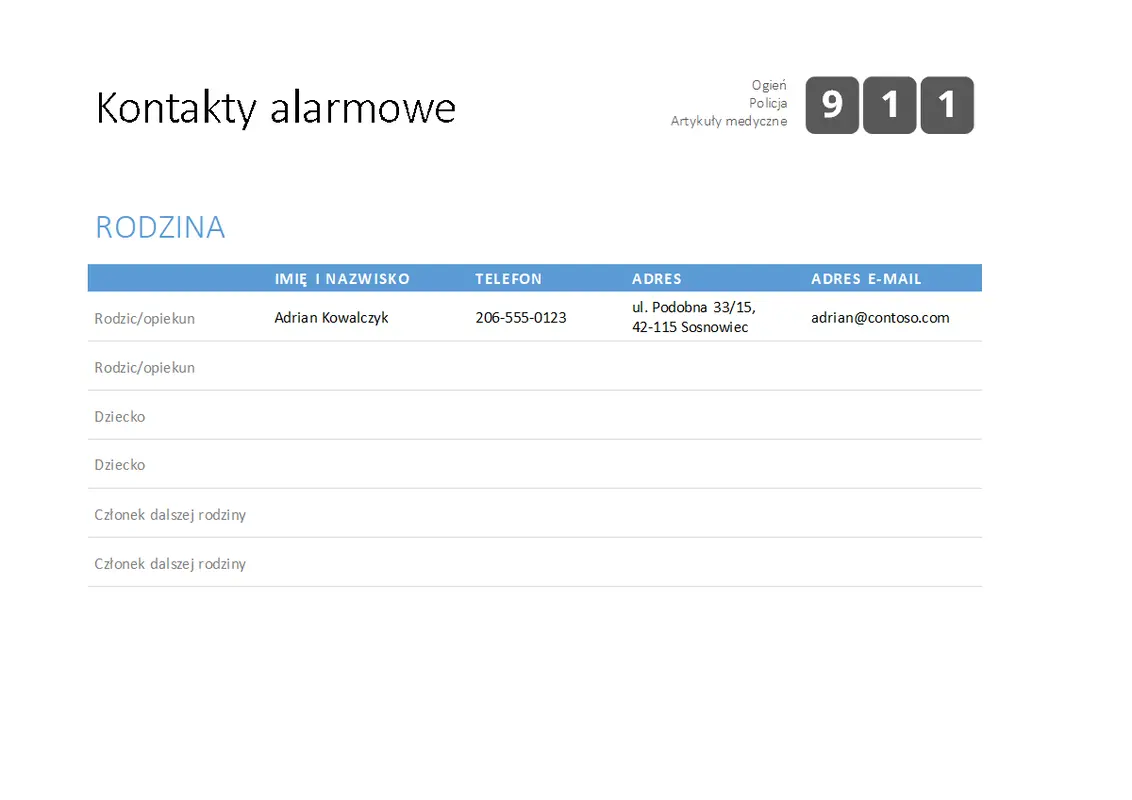 Pogrubiona lista kontaktów alarmowych modern simple