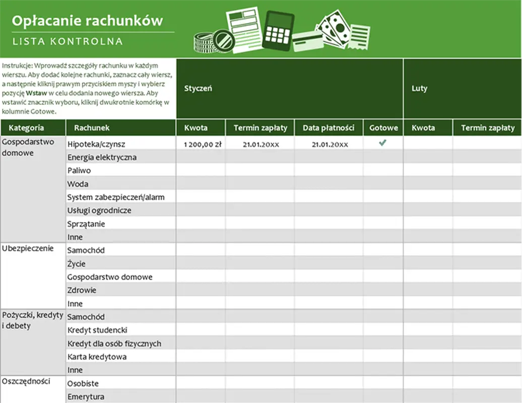Lista kontrolna opłat modern simple