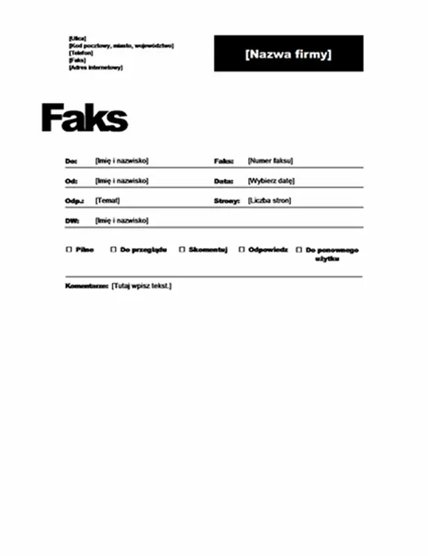 Strona tytułowa faksu