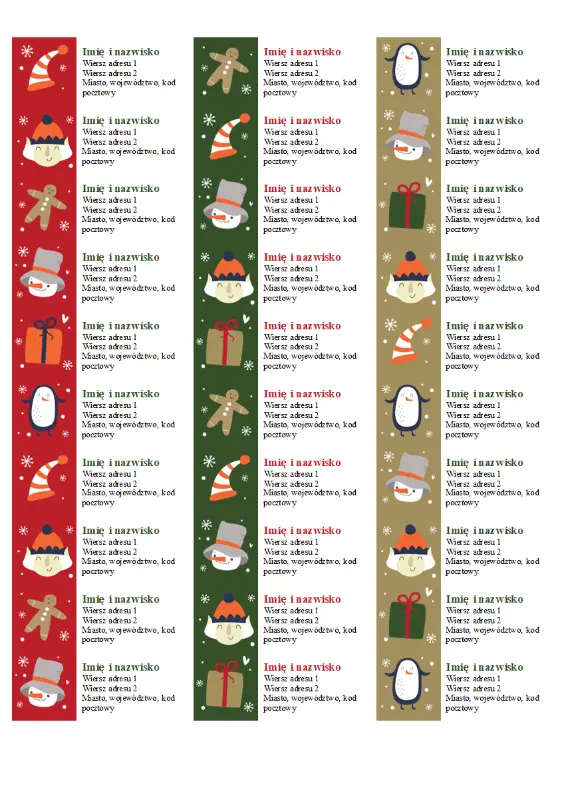 Etykiety adresowe (projekt atmosfery Bożego Narodzenia, 30 na stronie, pasują do papieru Avery 5160) green whimsical color block